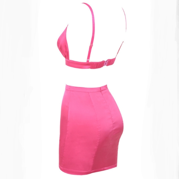 Mistress Rocks 'SMITTEN'Pink Satin Two Piece Set - Picture 3 of 12